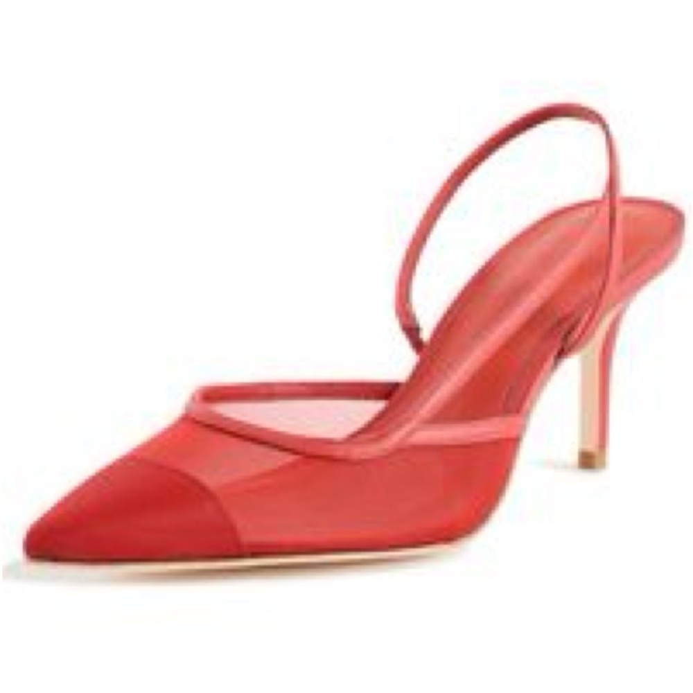 Red Reformation whitnee Slingback Heels with Mesh Panels and Pointed Toe